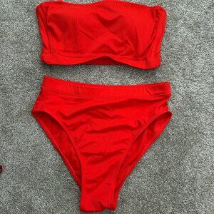 Red strapless bikini